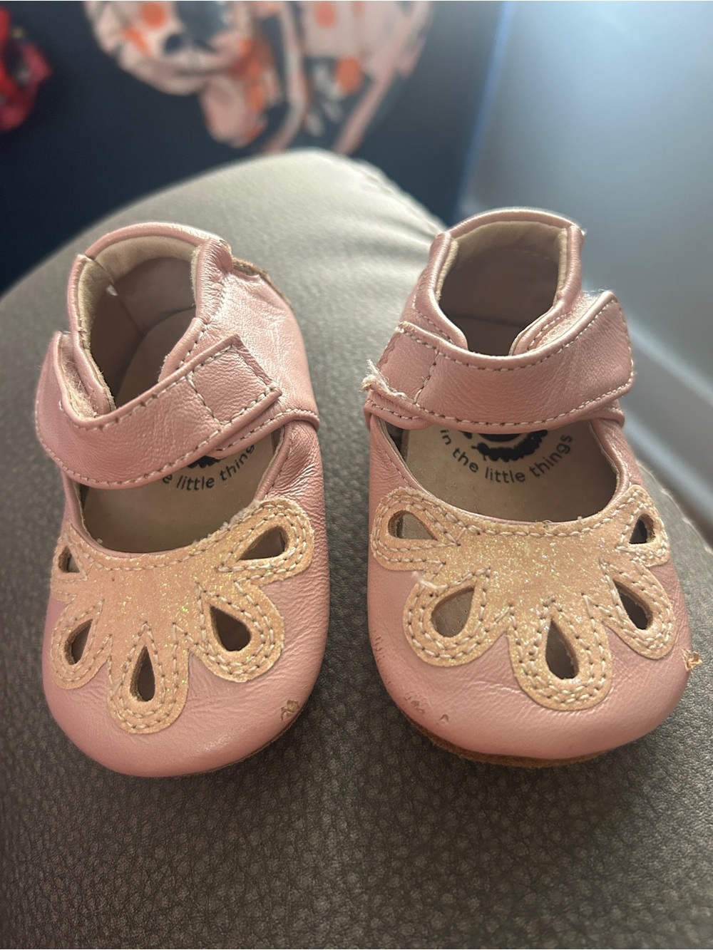 Livie & Luca Pink Mary Jane Shoes with Glitter Floral Cutouts